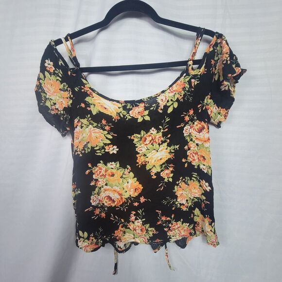 Ultra Floral Lace Cold Off Shoulder Boho Chic Top - Picture 7 of 8